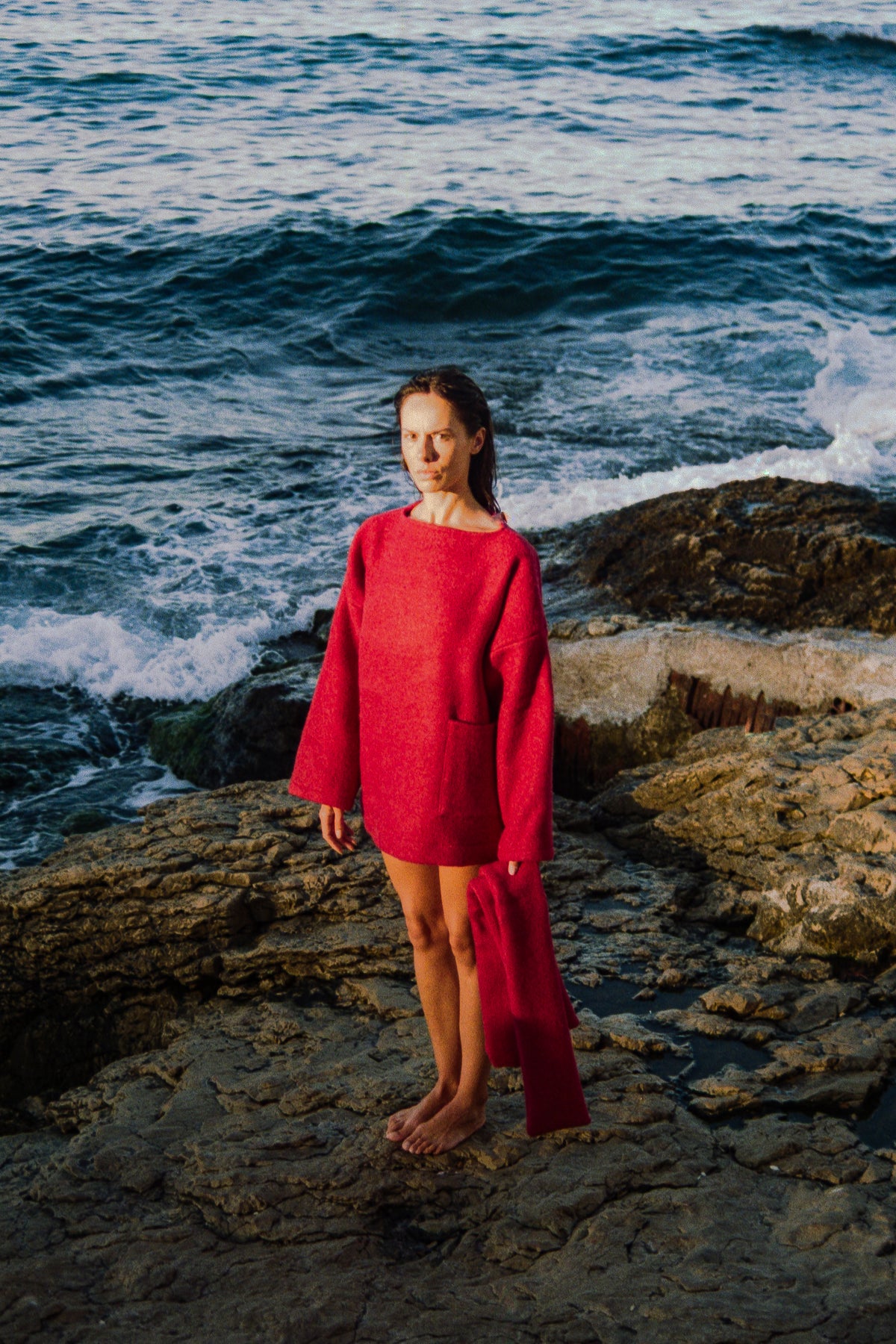 MANTEAU-PULL & ÉCHARPE - FRAMBOISE