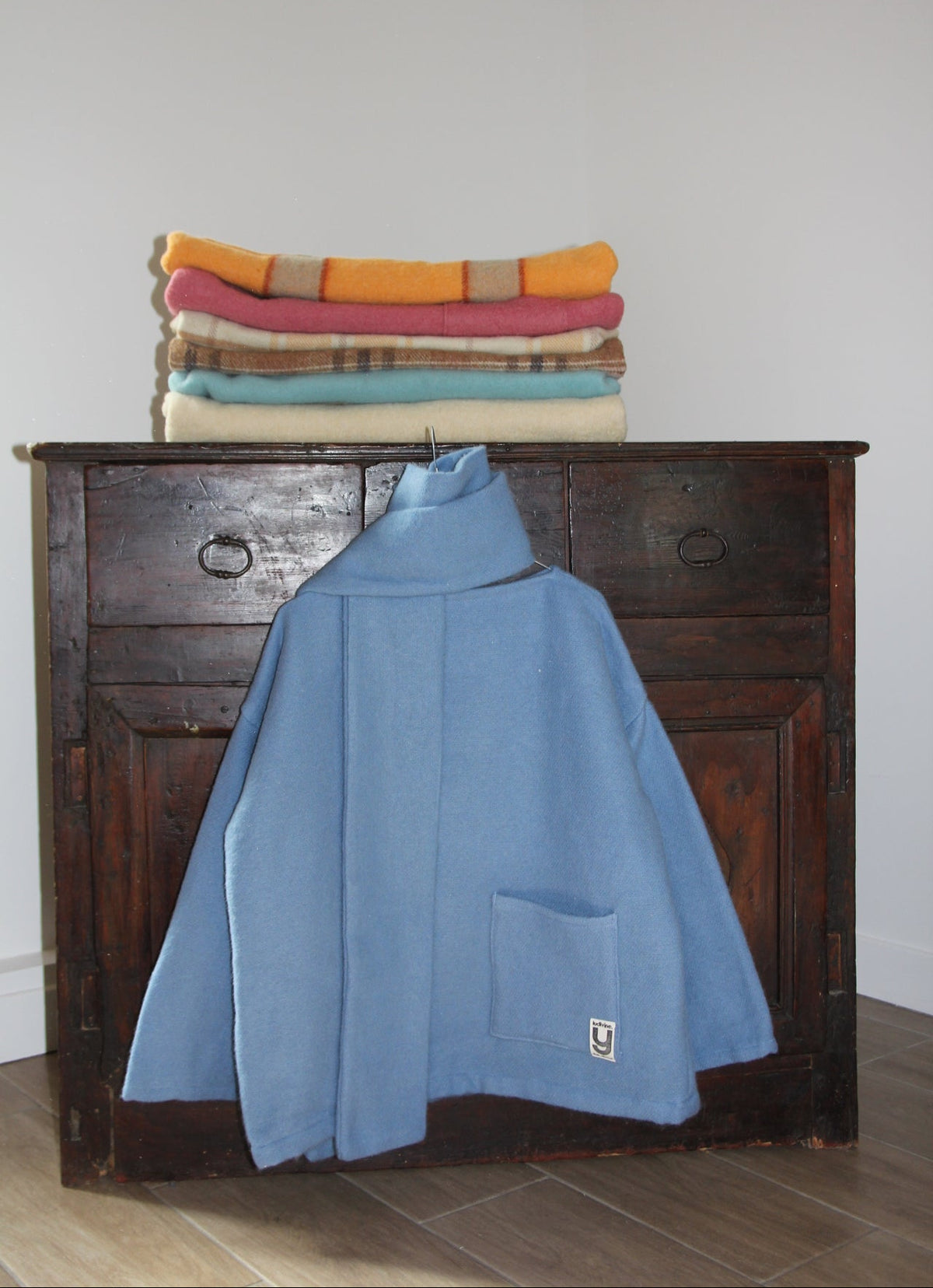 MANTEAU-PULL & ÉCHARPE - BLEUET