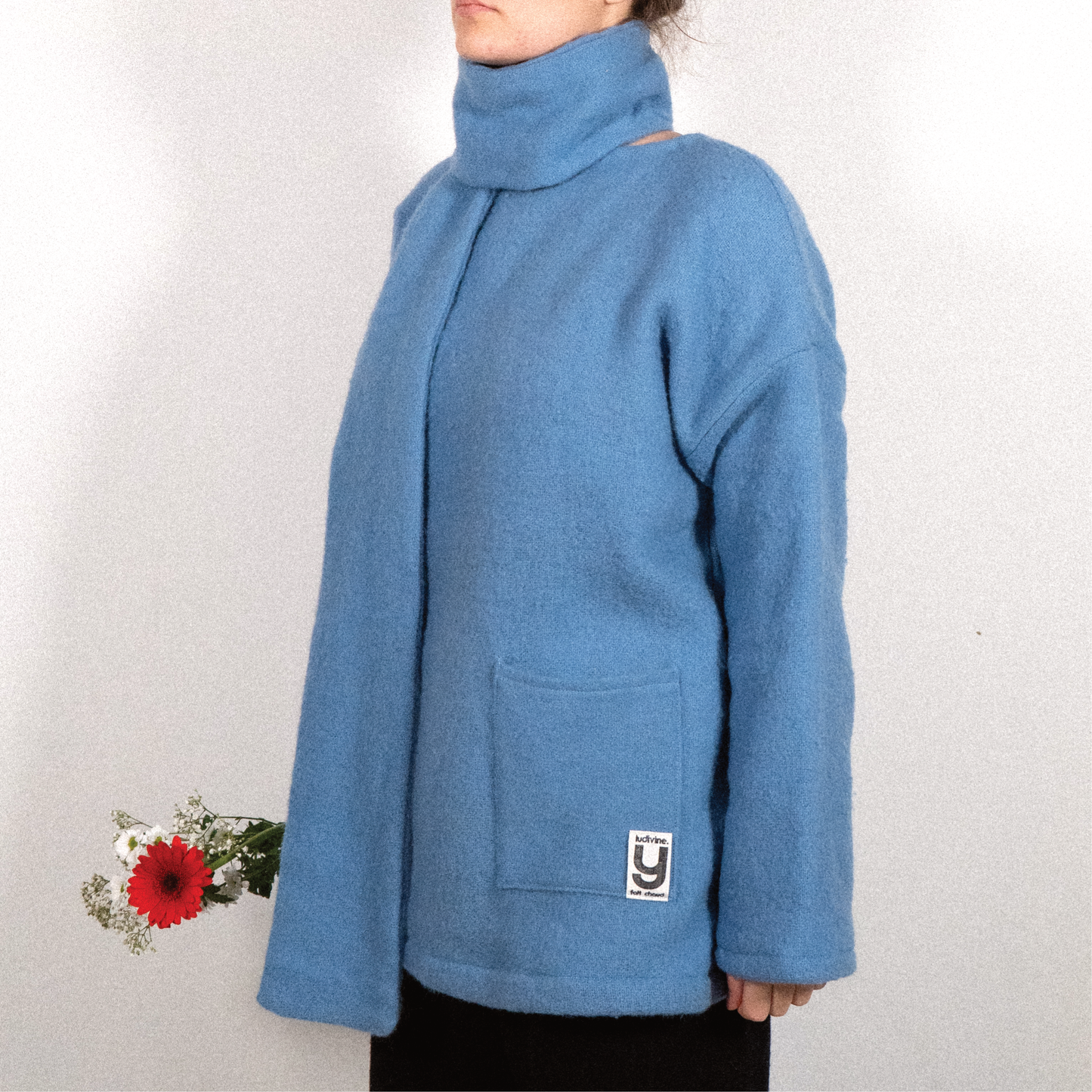 MANTEAU-PULL & ÉCHARPE - BLEUET