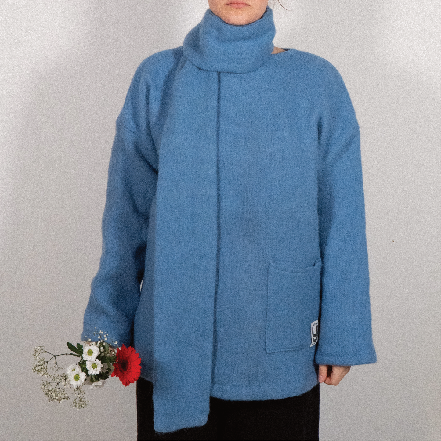 MANTEAU-PULL & ÉCHARPE - BLEUET