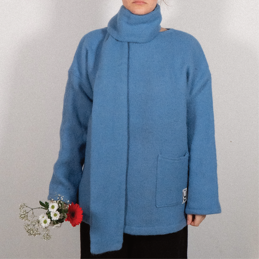 MANTEAU-PULL & ÉCHARPE - BLEUET