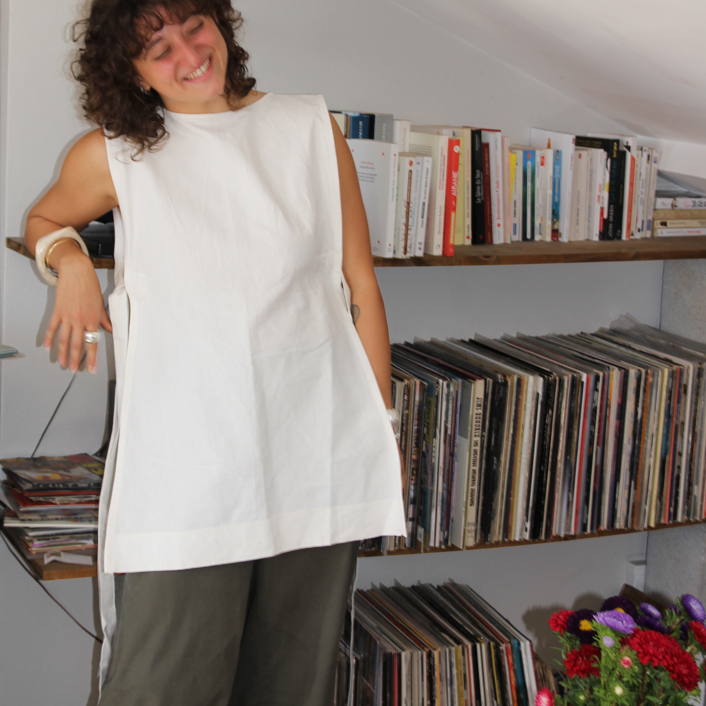 TABLIER EN LIN BLANC